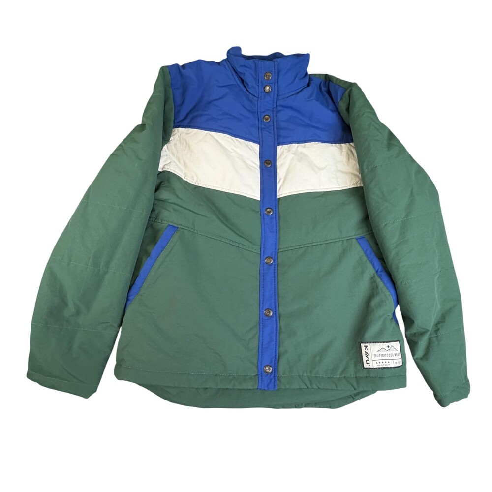 KAVU Josephine Woods Jacket Womens Large Green Puffer Snap Insulated Pockets